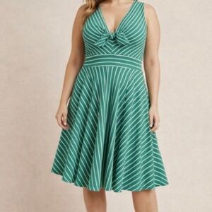 Anthropologie Hutch Fit And Flare Striped Teal Dress